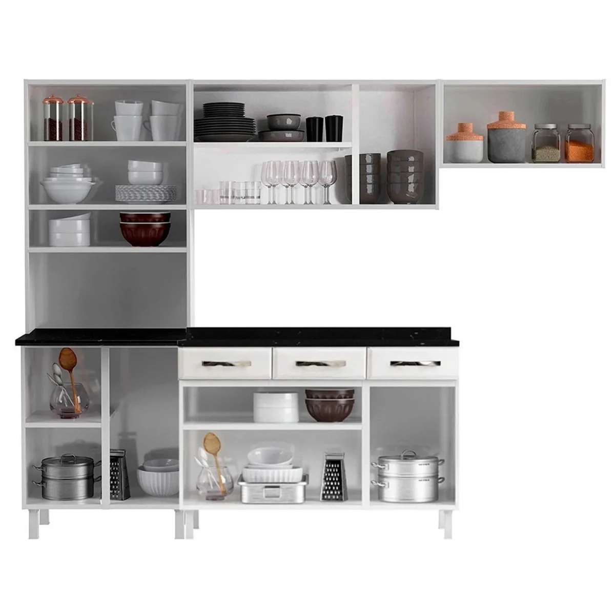 Cozinha Compacta 95 Start New Branco 12 Portas 3 Gavetas - Telasul