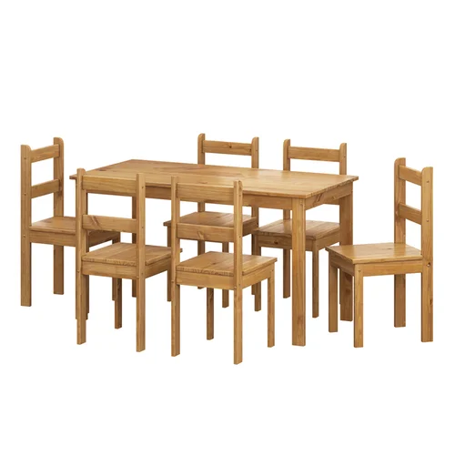 Conjunto de Mesa Apa com 06 Cadeiras Madeira Maciça 53-58 Verniz Nogueira - Tabulae