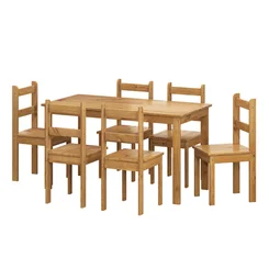Conjunto de Mesa Apa com 06 Cadeiras Madeira Maciça 53-58 Verniz Nogueira - Tabulae