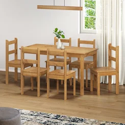 Conjunto de Mesa Apa com 06 Cadeiras Madeira Maciça 53-58 Verniz Nogueira - Tabulae