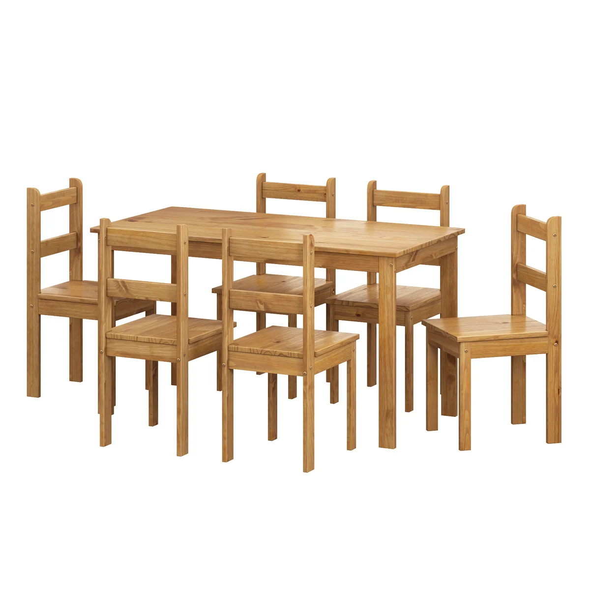 Conjunto de Mesa Apa com 06 Cadeiras Madeira Maciça 53-58 Verniz Nogueira - Tabulae