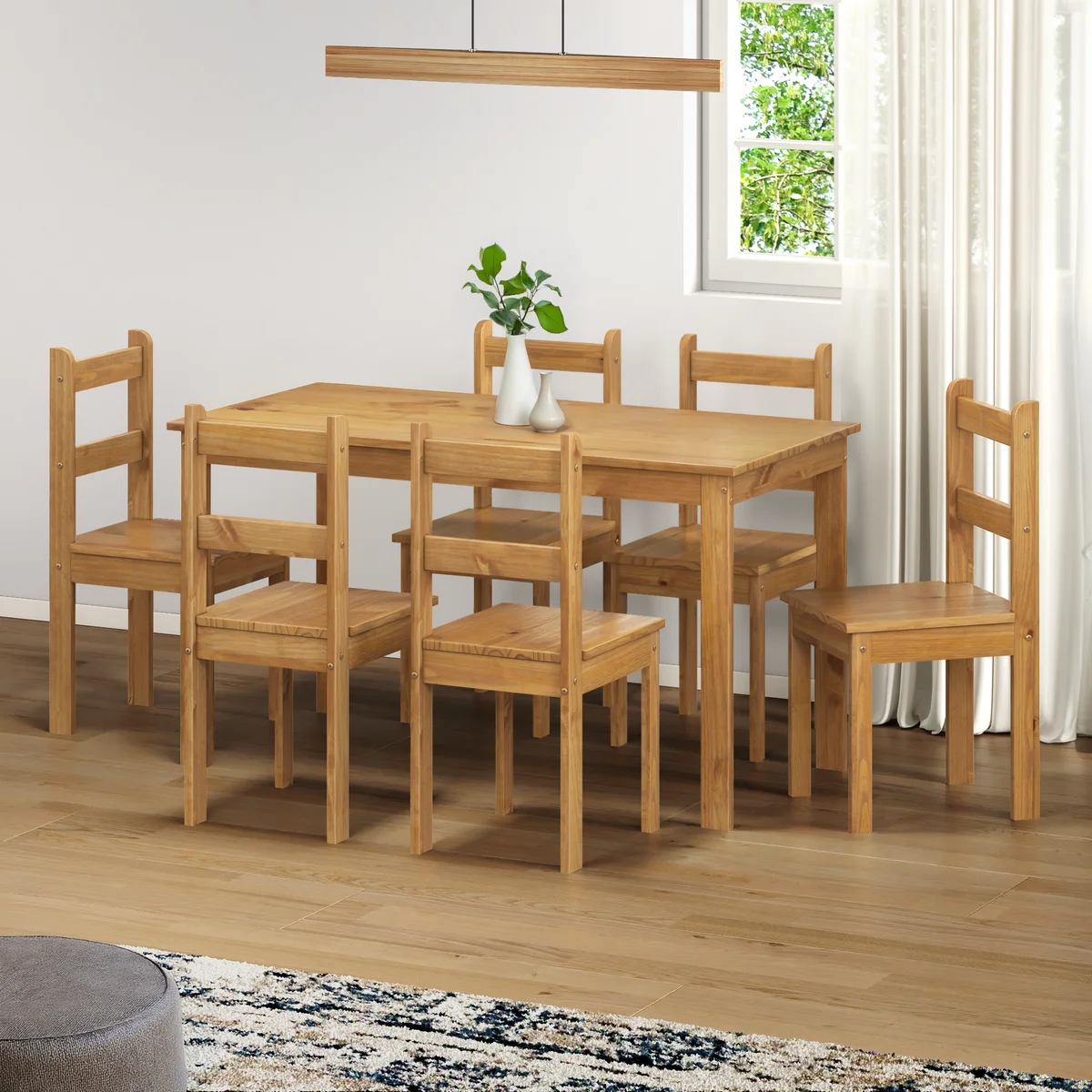 Conjunto de Mesa Apa com 06 Cadeiras Madeira Maciça 53-58 Verniz Nogueira - Tabulae