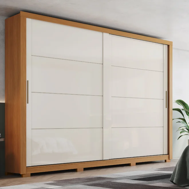 Roupeiro Palace 2 Portas Deslizantes 4 Gavetas D237-221 Cinamomo/Off White - Henn