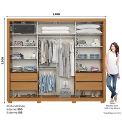 Roupeiro Palace 2 Portas Deslizantes 4 Gavetas D237-221 Cinamomo/Off White - Henn
