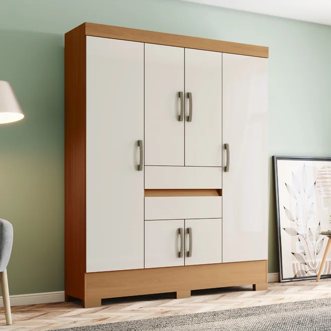 Roupeiro 6 Portas 2 Gavetas BS08-221 Cinamomo / Off White