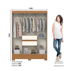 Roupeiro 6 Portas 2 Gavetas BS08-221 Cinamomo / Off White