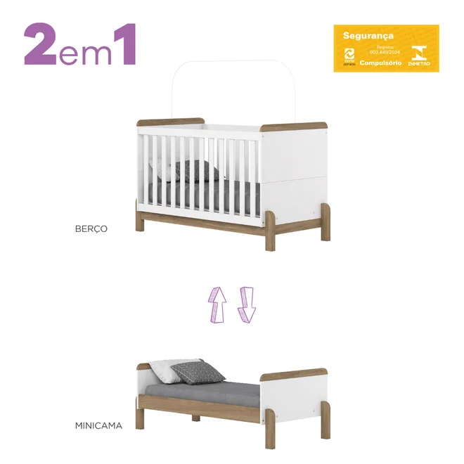 Berço Mini Cama Ternura Branco/Jequitiba HP Henn