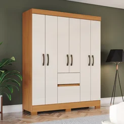 Roupeiro 6 Portas 2 Gavetas Briz BS04-221 Cinamomo/Off White - Henn