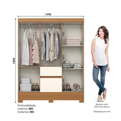 Roupeiro 6 Portas 2 Gavetas Briz BS04-221 Cinamomo/Off White - Henn