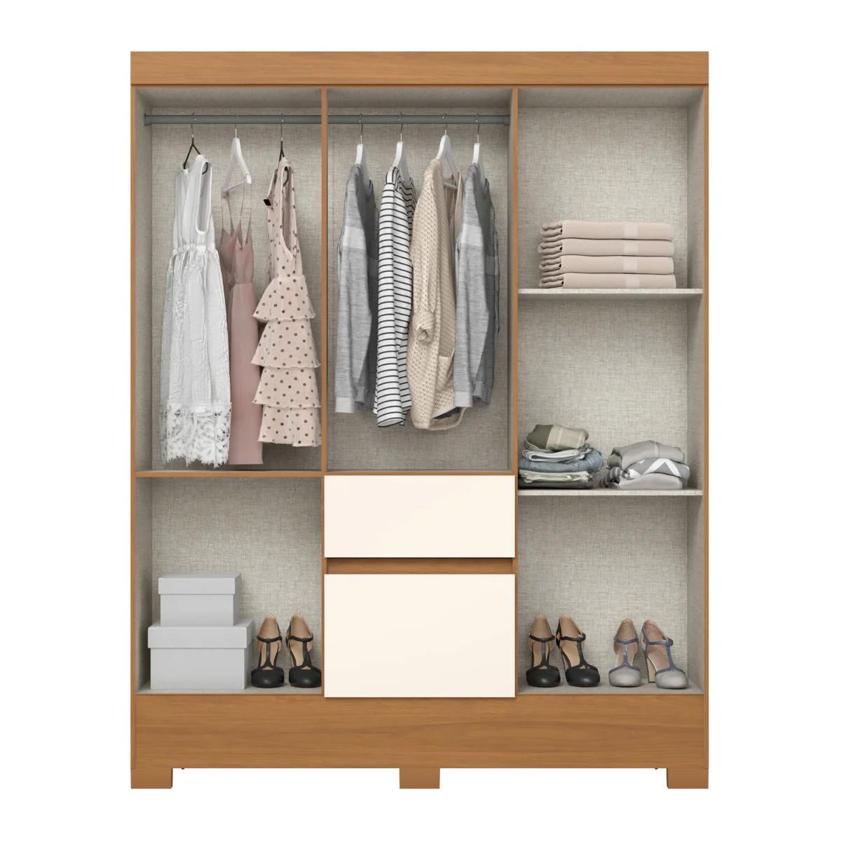 Roupeiro 6 Portas 2 Gavetas Briz BS04-221 Cinamomo/Off White - Henn