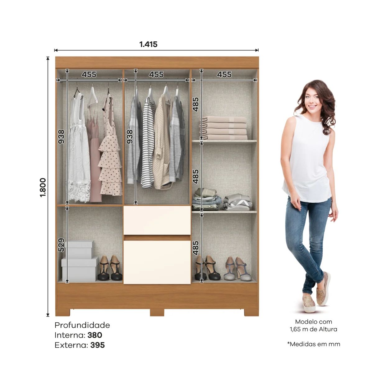 Roupeiro 6 Portas 2 Gavetas Briz BS04-221 Cinamomo/Off White