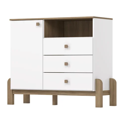 Cômoda Ternura 1 Porta 3 Gavetas Branco/Jequitiba HP Henn
