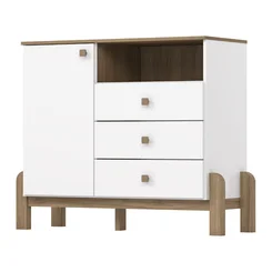 Cômoda Ternura 1 Porta 3 Gavetas Branco/Jequitiba HP Henn