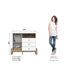 Cômoda Ternura 1 Porta 3 Gavetas Branco/Jequitiba HP Henn