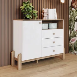 Cômoda Ternura 1 Porta 3 Gavetas Branco/Jequitiba HP Henn