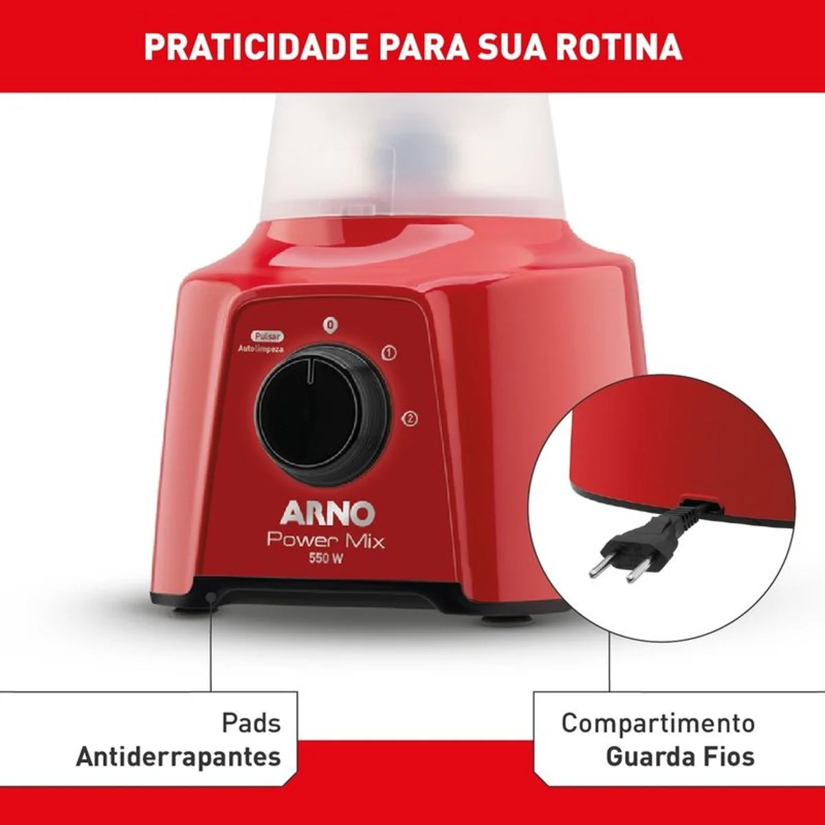 Liquidificador Arno Power Mix LQ11 550W 2 Velocidades Vermelho 127V - AP / MT