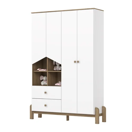 Roupeiro Ternura 4 Portas 2 Gavetas I130-190 Branco Jequitiba HP Henn