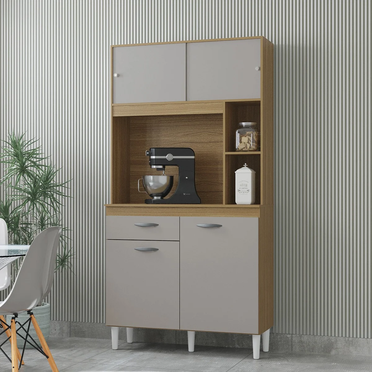 Kit Cozinha Duda com 04 Portas 01 Gavetas 881.49 Damasco/Off White - Poquema