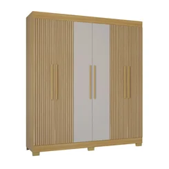 Roupeiro Barcelona 6 Portas 2 Gavetas Damasco/Ripado Off White - Poquema