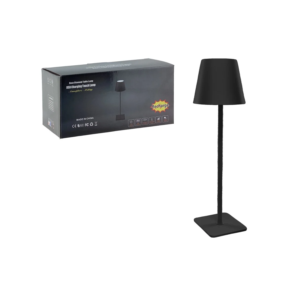 Luminária de Mesa Recarregável 10x37cm - BZ/IMP