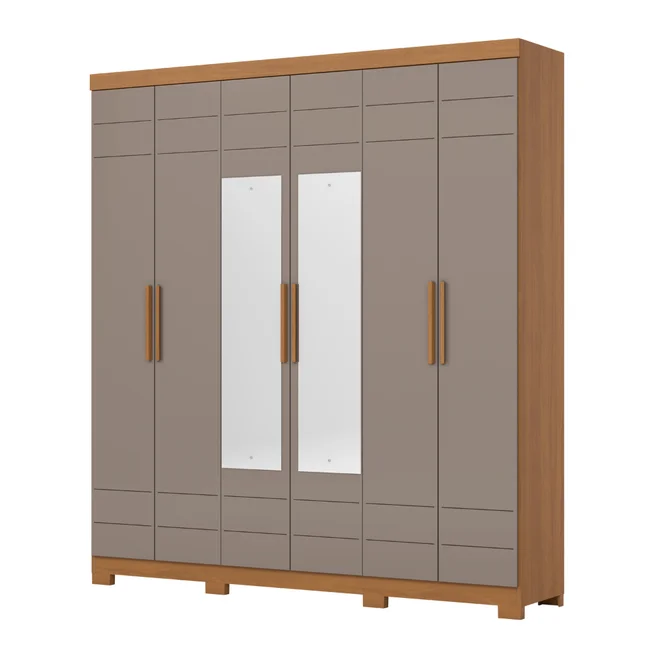 Roupeiro Flora 6 Portas 3 Gavetas Cinamomo/Avelã D215-220 - Henn