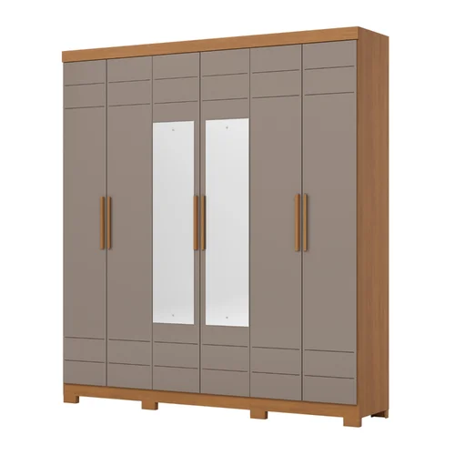 Roupeiro Flora 6 Portas 3 Gavetas Cinamomo/Avelã D215-220 - Henn