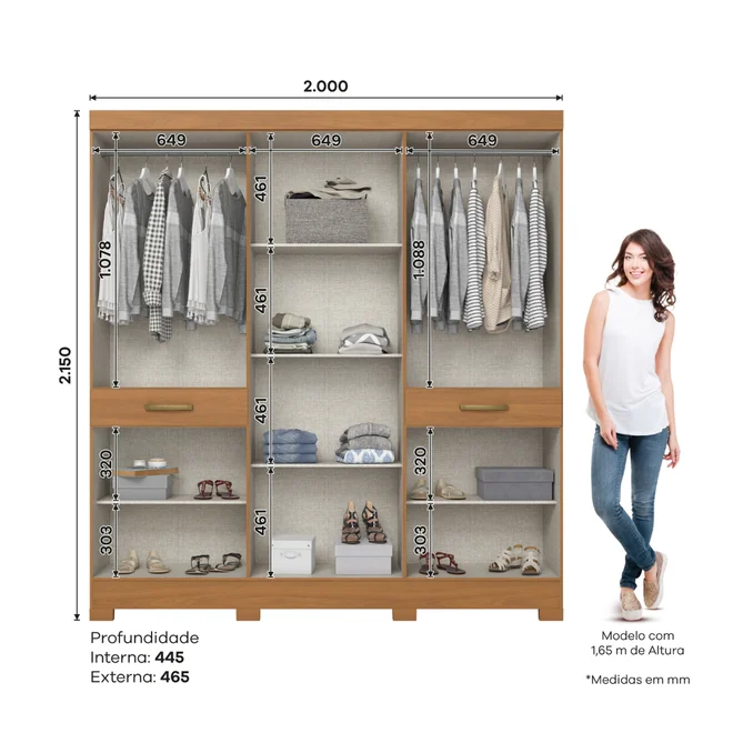 Roupeiro 10 Portas 2 Gavetas B384-221 Cinamomo/Off White - Briz