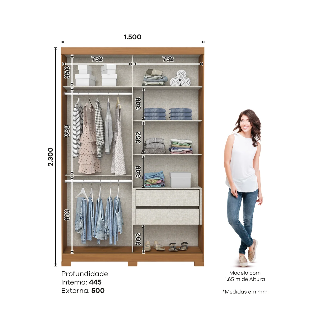 Roupeiro Lucca 2 Portas Deslizantes Cinamomo/Off White/Avelã D348-226 - Henn