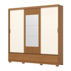 Roupeiro Delvin 3 Portas Deslizante 3 Gavetas Cinamomo/Off White/Avelã - Henn