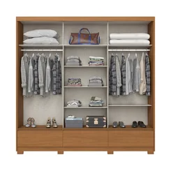 Roupeiro Delvin 3 Portas Deslizante 3 Gavetas Cinamomo/Off White/Avelã - Henn
