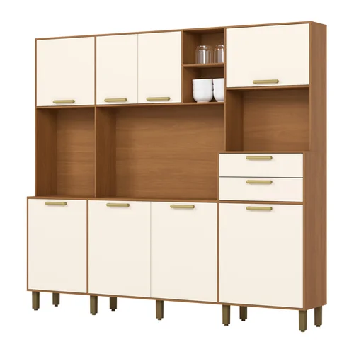 Kit Cozinha 8 Portas 2 Gavetas Cinamomo/Off White B131-221 - Henn