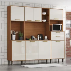 Kit Cozinha 8 Portas 2 Gavetas Cinamomo/Off White B131-221 - Henn