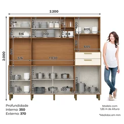 Kit Cozinha 8 Portas 2 Gavetas Cinamomo/Off White B131-221 - Henn
