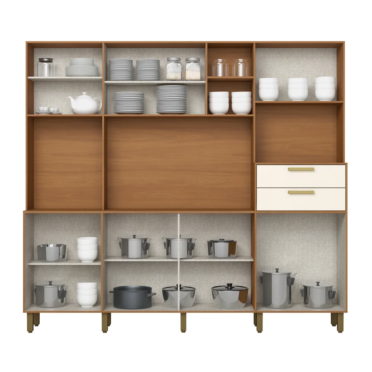 Kit Cozinha 8 Portas 2 Gavetas Cinamomo/Off White B131-221 - Henn