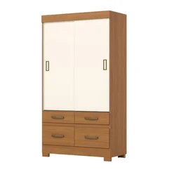 Roupeiro 2 Portas Deslizante 4 Gavetas Cinamomo/Off White BE25-227 - Henn