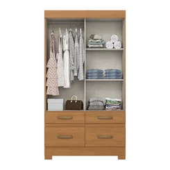 Roupeiro 2 Portas Deslizante 4 Gavetas Cinamomo/Off White BE25-227 - Henn