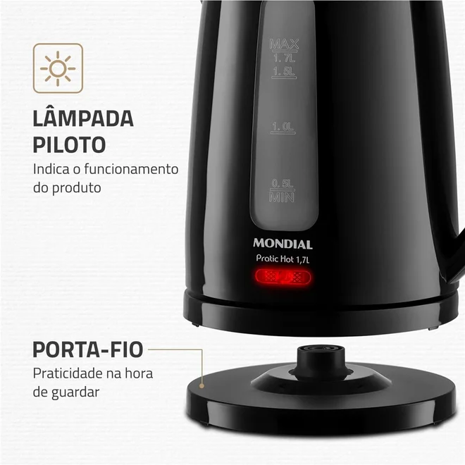Chaleira Elétrica Mondial Pratic Hot CE-17 1,7L Preto 127V - AP / MT