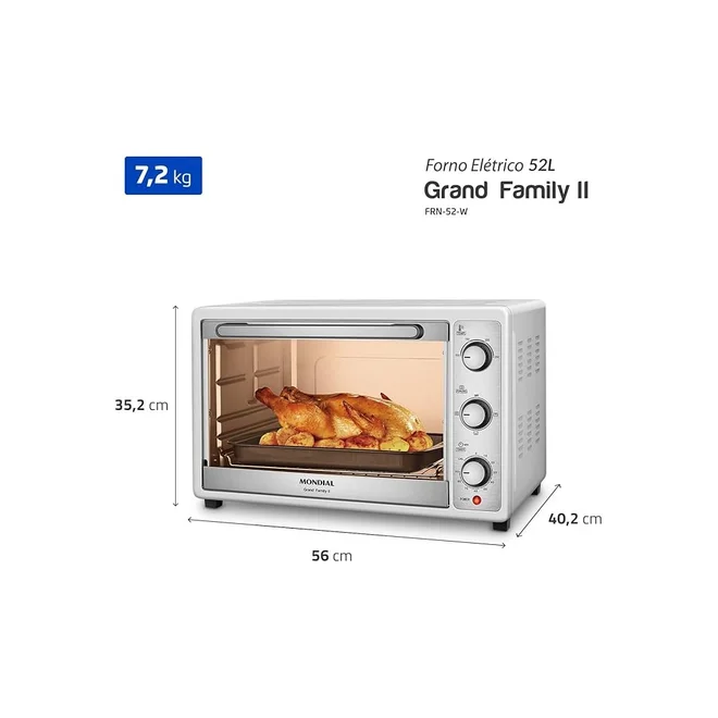 Forno Elétrico Mondial Grand Family II 52L Branco/Inox 1800W FRN-52-W 127V - AP / MT