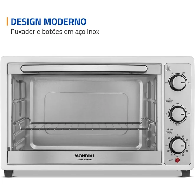 Forno Elétrico Mondial Grand Family II 52L Branco/Inox 1800W FRN-52-W 127V - AP / MT