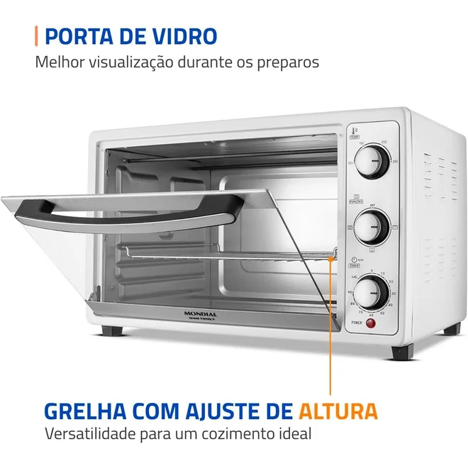 Forno Elétrico Mondial Grand Family II 52L Branco/Inox 1800W FRN-52-W 127V - AP / MT