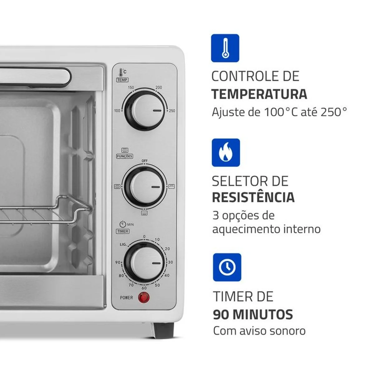 Forno Elétrico Mondial Grand Family II 52L Branco/Inox 1800W FRN-52-W 127V - AP / MT