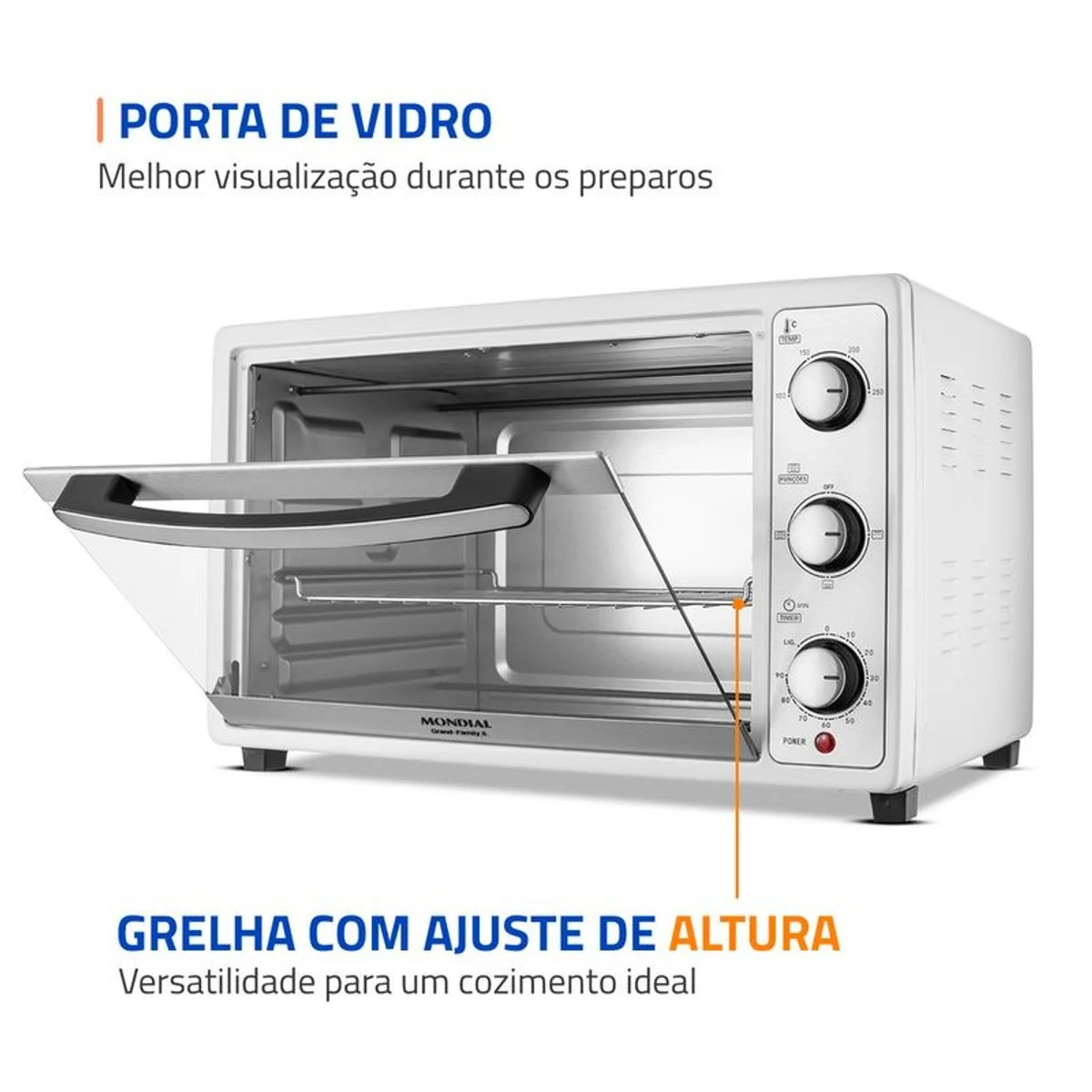 Forno Elétrico Mondial Grand Family II 52L Branco/Inox 1800W FRN-52-W 127V - AP / MT
