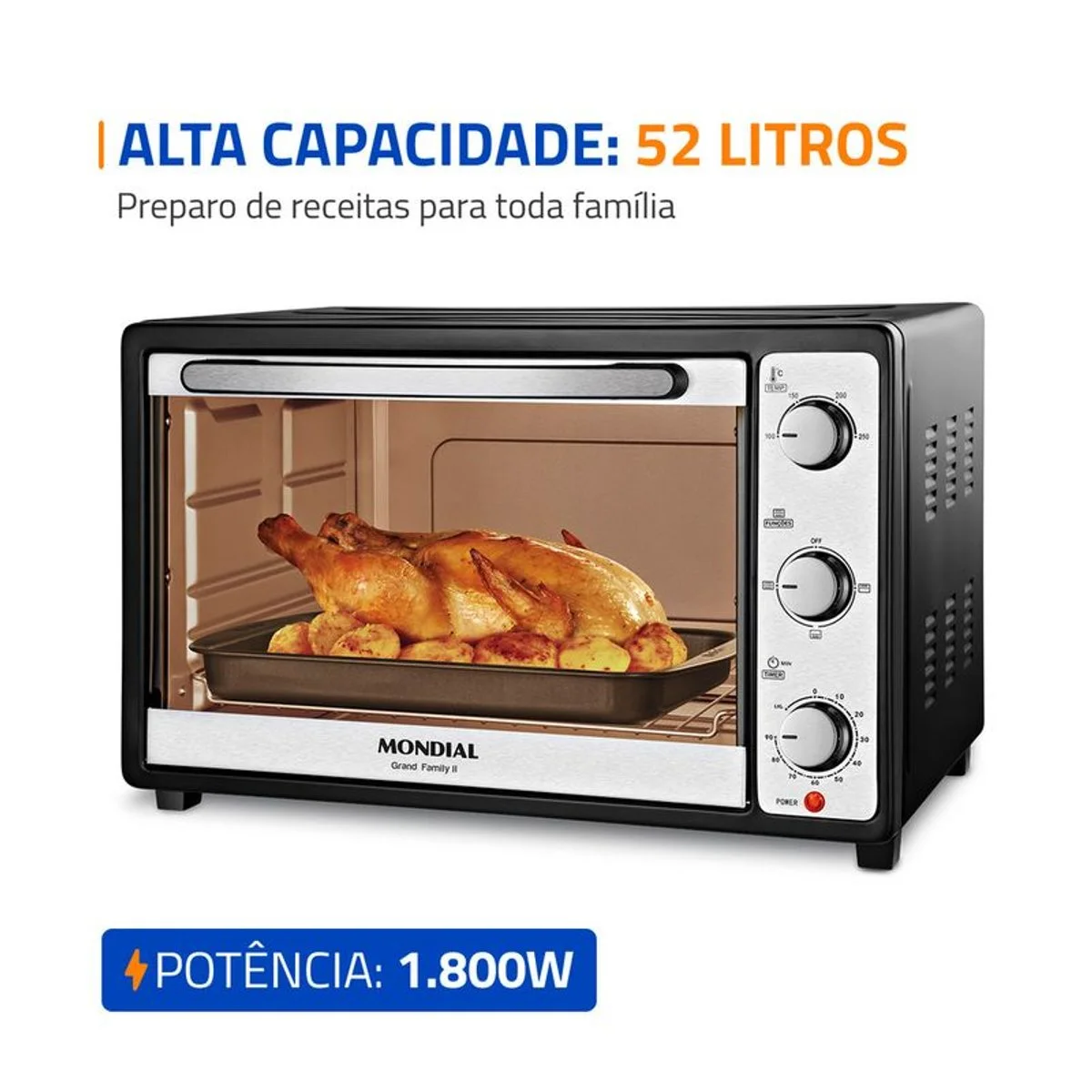Forno Elétrico Mondial Grand Family II 52L FRN-52-B Preto/Inox 127V - AP / MT