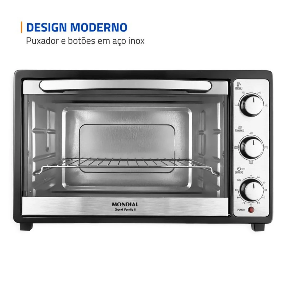 Forno Elétrico Mondial Grand Family II 52L FRN-52-B Preto/Inox 127V - AP / MT