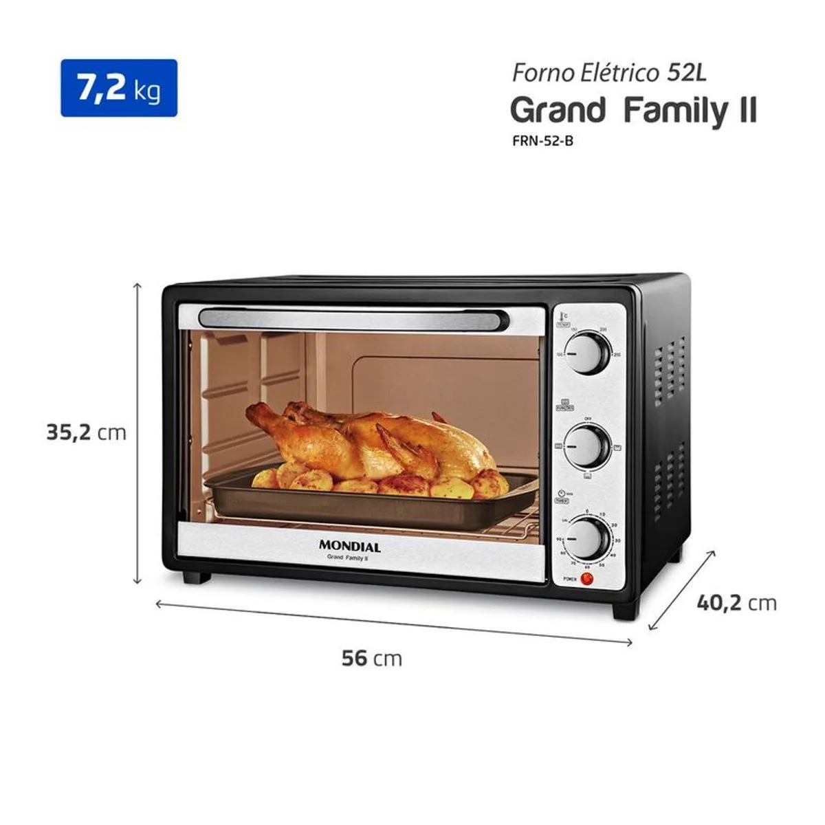 Forno Elétrico Mondial Grand Family II 52L FRN-52-B Preto/Inox 127V - AP / MT