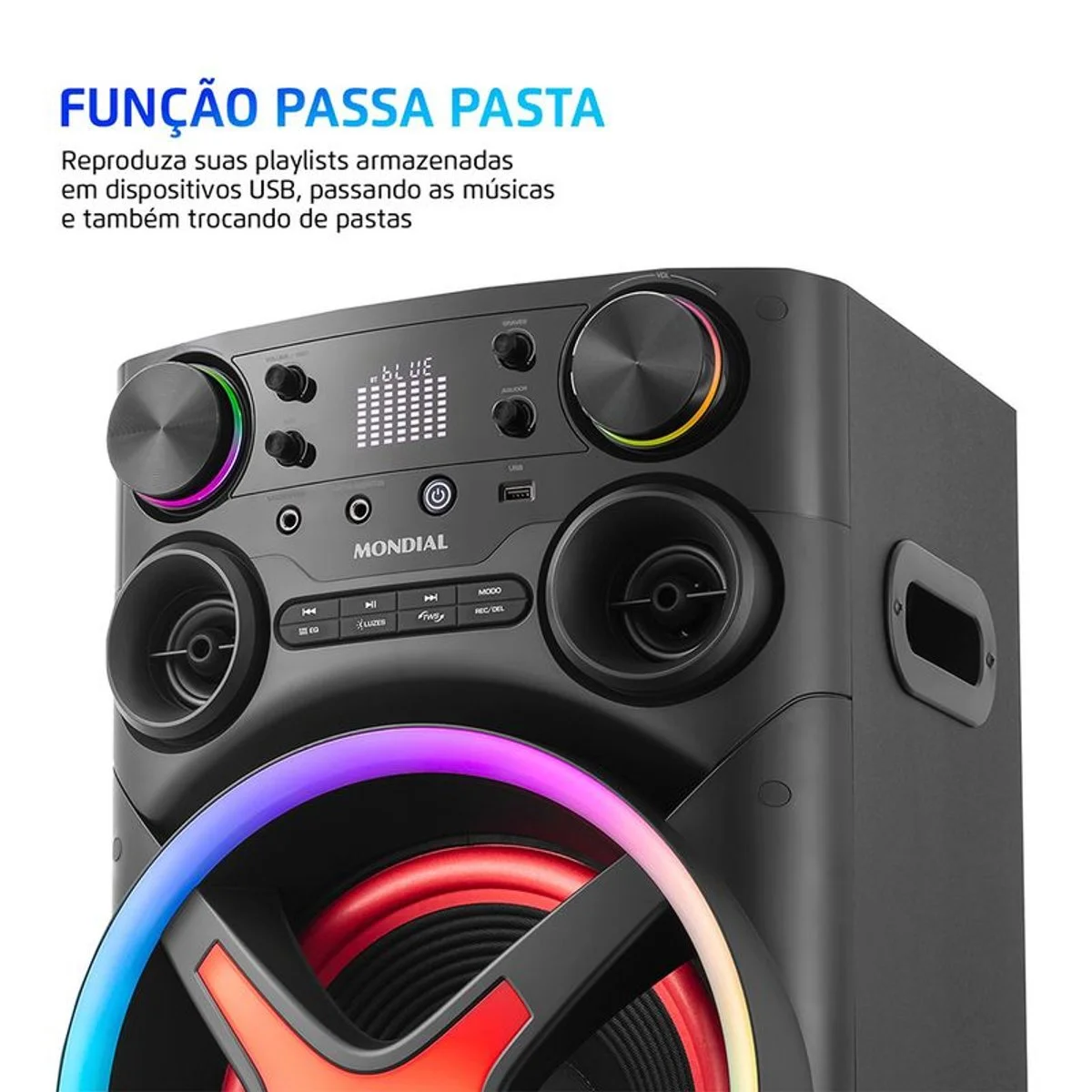 Torre de Som Mondial TM-1200 1200W RMS Bluetooth Luzes LED Bivolt - AP / MT