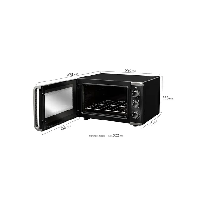 Forno Elétrico de Bancada Mueller MFB50K 50L Preto Fosco 127V com Grill - AP / MT