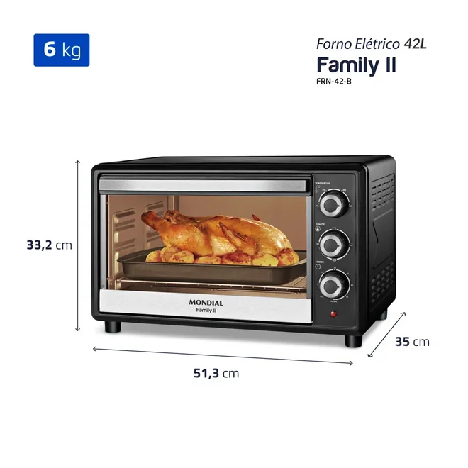 Forno Elétrico FRN-42B Family ll 42 Litros 127V 1600W Preto 5529-01 - Mondial