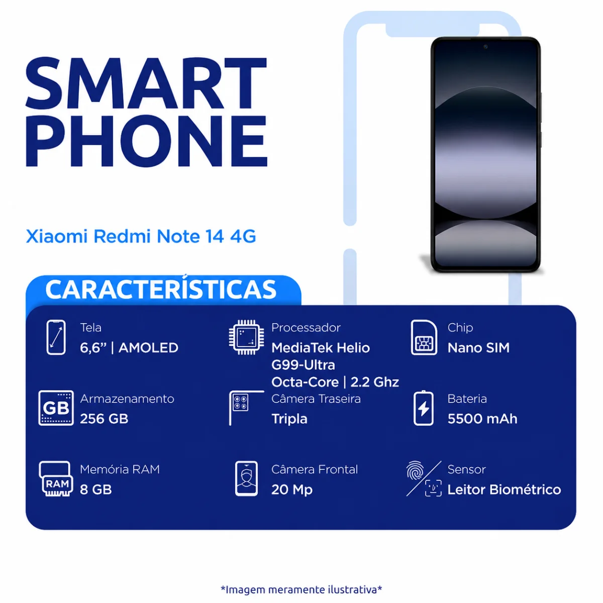 Celular Smartphone Xiaomi Redmi Note 14 4G 256GB Preto