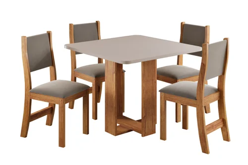 Mesa Mavie Com 4 Cadeiras Sol  Mel Blonde Veludo Perola - Viero
